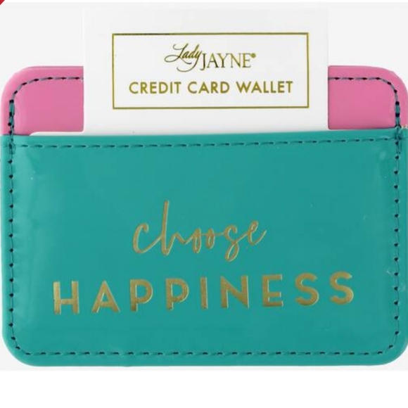 Lady Jayne Choose Happiness Metallic Pink Blue Credit Debit Gift Card Wallet NWT - Picture 2 of 12